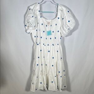 HAYDEN LOS ANGELES WOMENS TIERED FLORAL BLUE WHITE MINI DRESS 2XL NEW